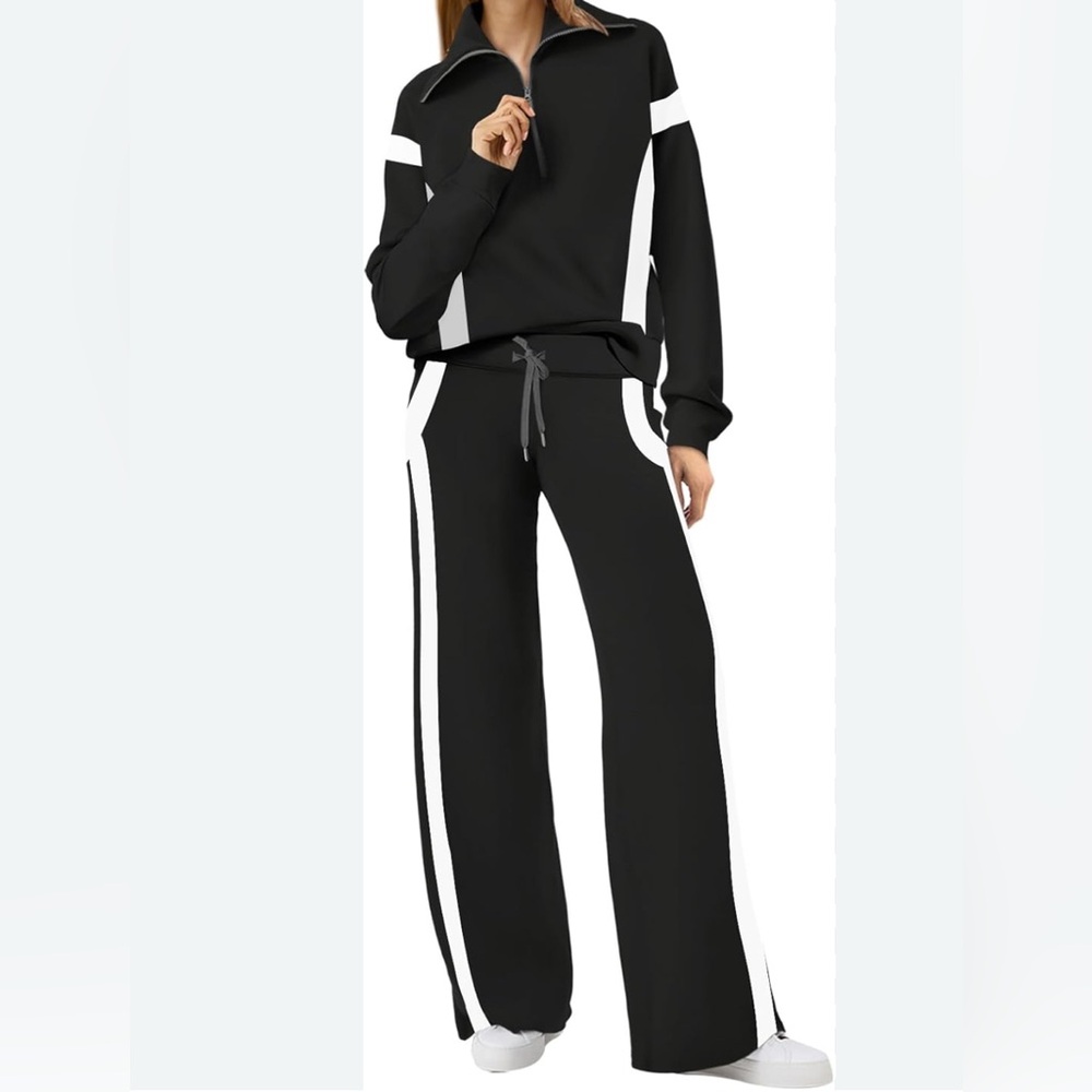 XIEERDUO Set Set Half Zip Sweatshirt & Wide Leg Sweatpant Tracksuit